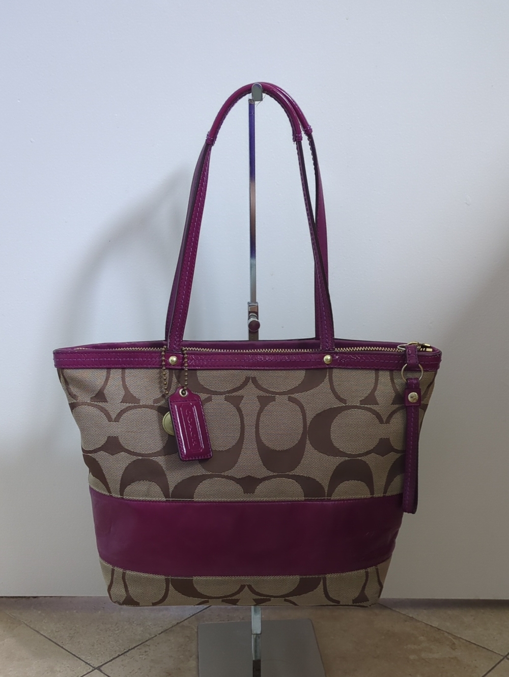 Vintage Coach Signature Canvas Tote with Magenta